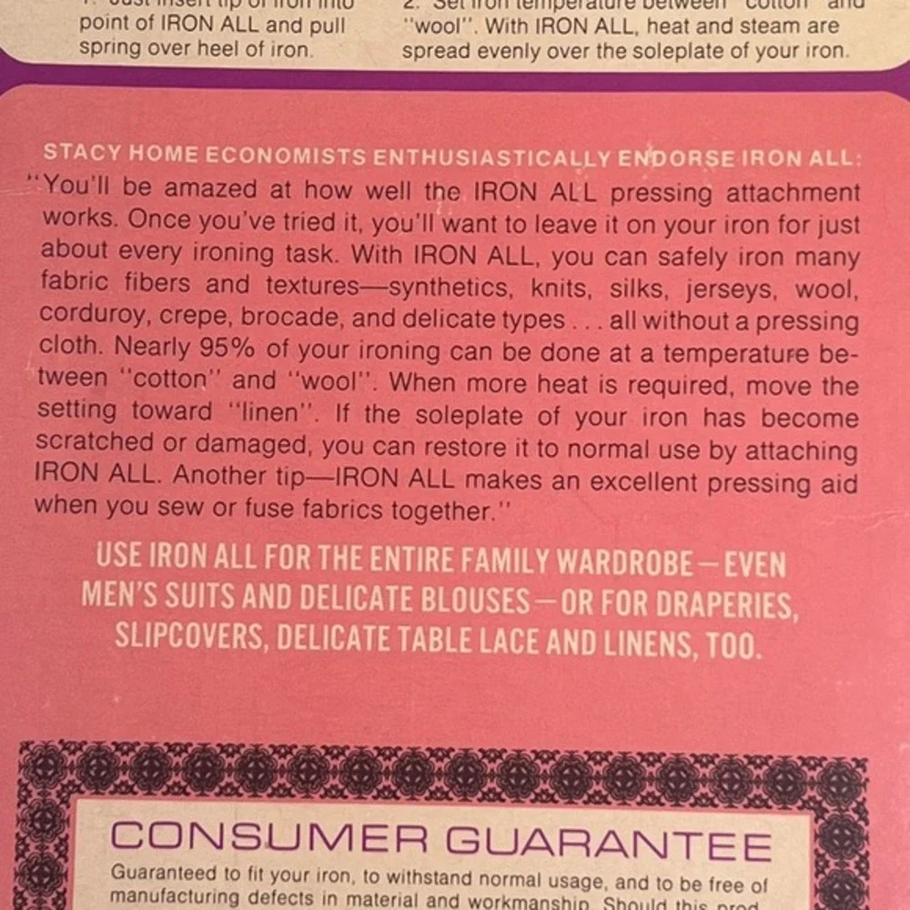 Vtg‎ IRON ALL Cover For Steam Or Dry Irons Attachment Stacy Products 1974